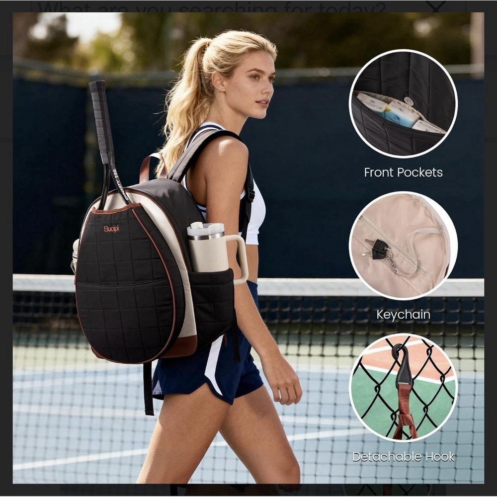 Sucipi Quilted Tennis Backpack –20L Large Capacity, Shoe Compartment, 2 Racquets